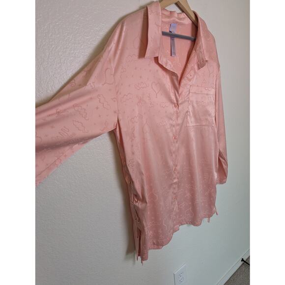 Savage X Fenty Heavenly Satin Pink Jacquard Button Up Sleep Nightshirt Women L - Picture 4 of 11